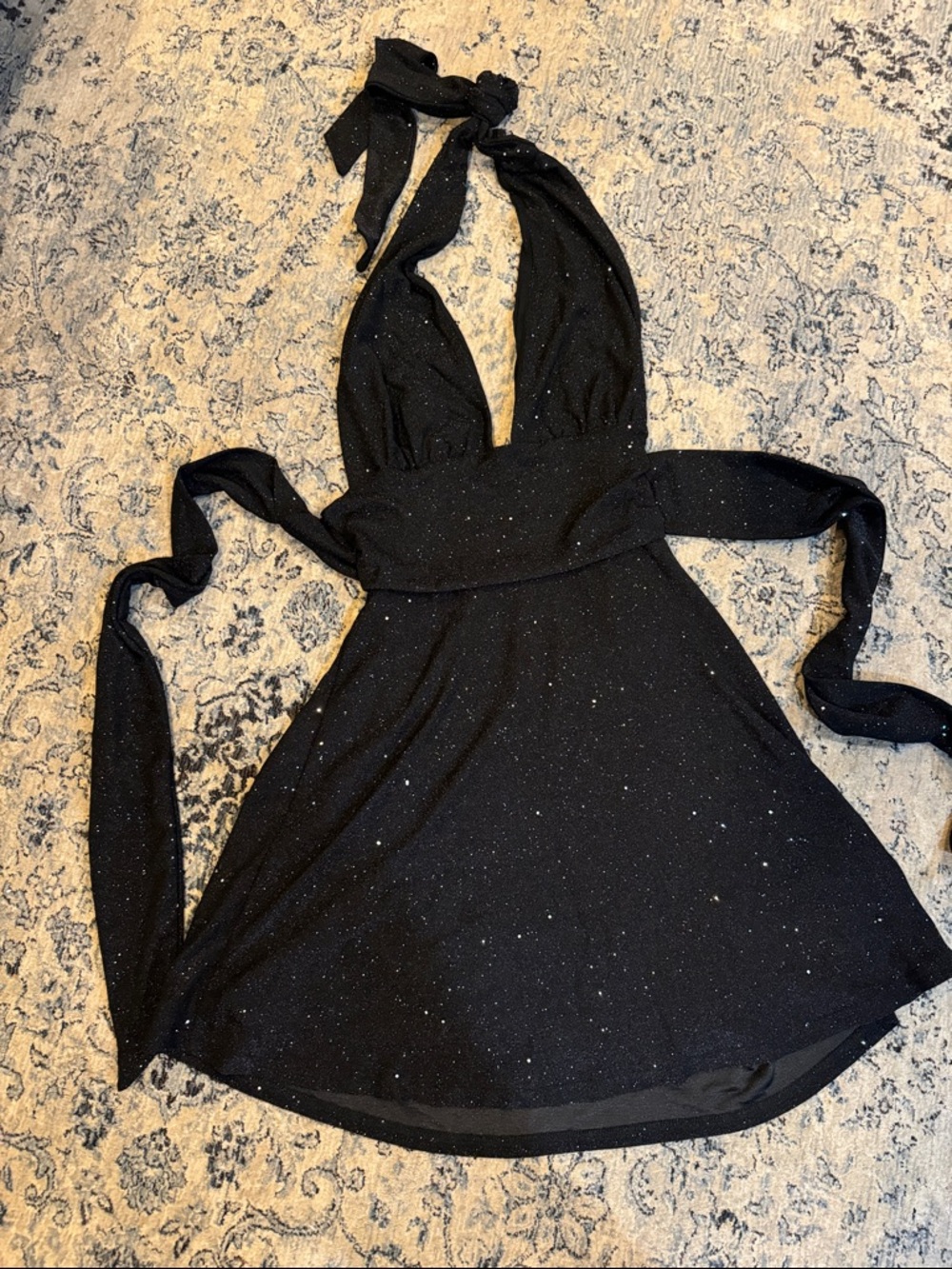 Sparkle Black Halter Tie Party Dress